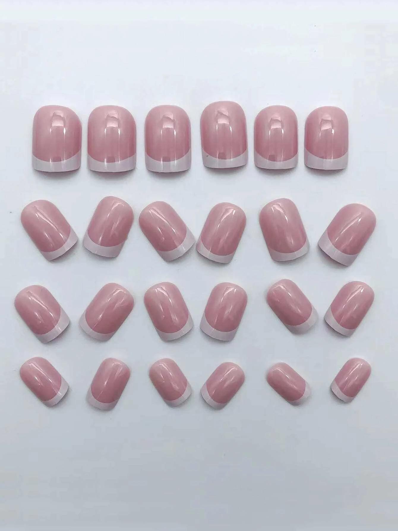 24 pièces/ensemble faux ongles carrés courts pour femmes mignon mariée coeur blanc français conseils