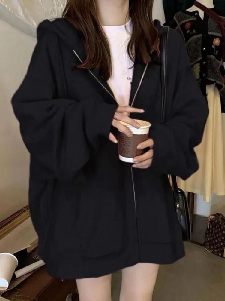 Sweat à capuche zippé à manches longues pour femmes, sweats à capuche décontractés, Streetwear Y2K,