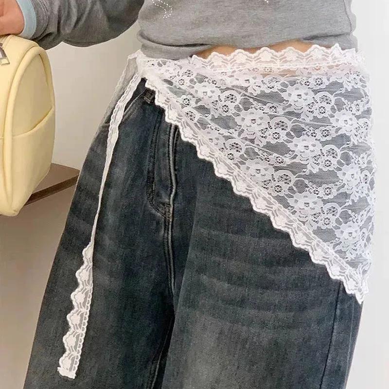Jupe mi-longue style coréen et japonais, superposée, en dentelle douce et patchwork, avec jupe cache