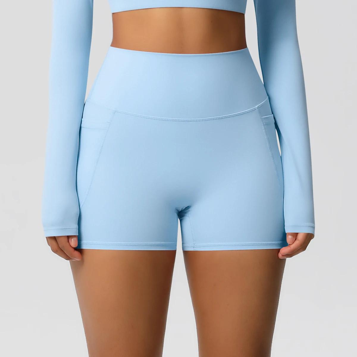 Shorts de sport pour femmes avec poches, legging de yoga, short anti-transparence taille haute, shor