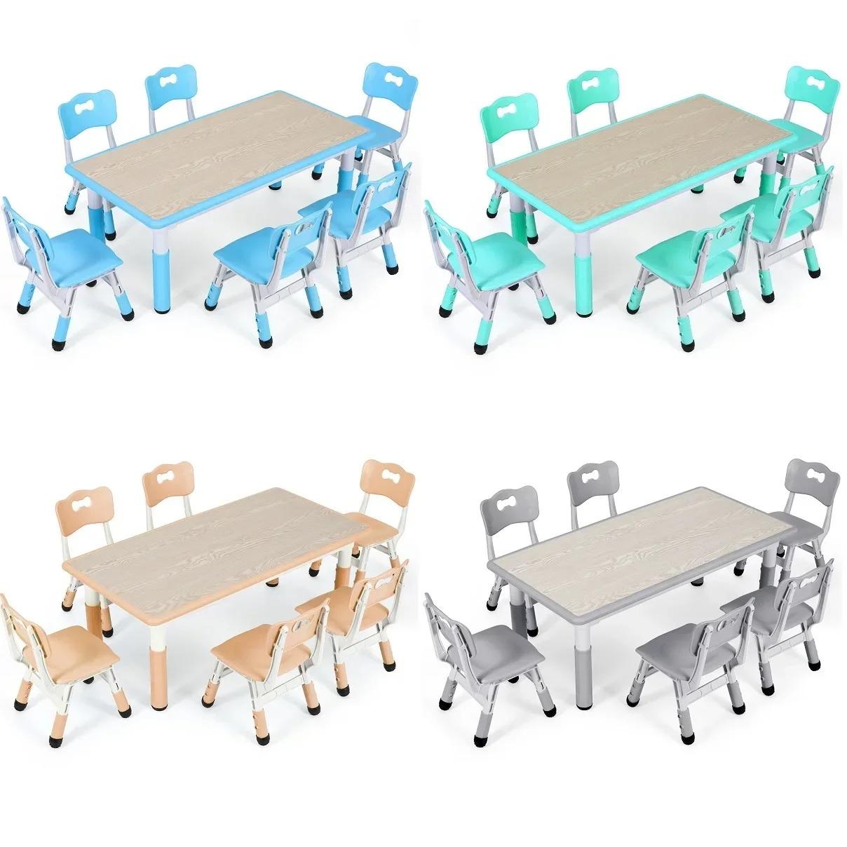 Table rectangulaire pour enfants avec 6 chaises, réglable, multi-activités, bureau d'art et d'artisa