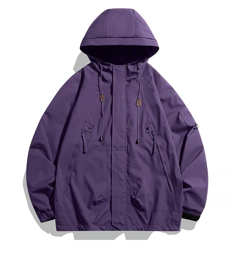 Coupe-vent hommes veste à capuche manteau à glissière Cargo imperméable noir Bomber Camping ample mi