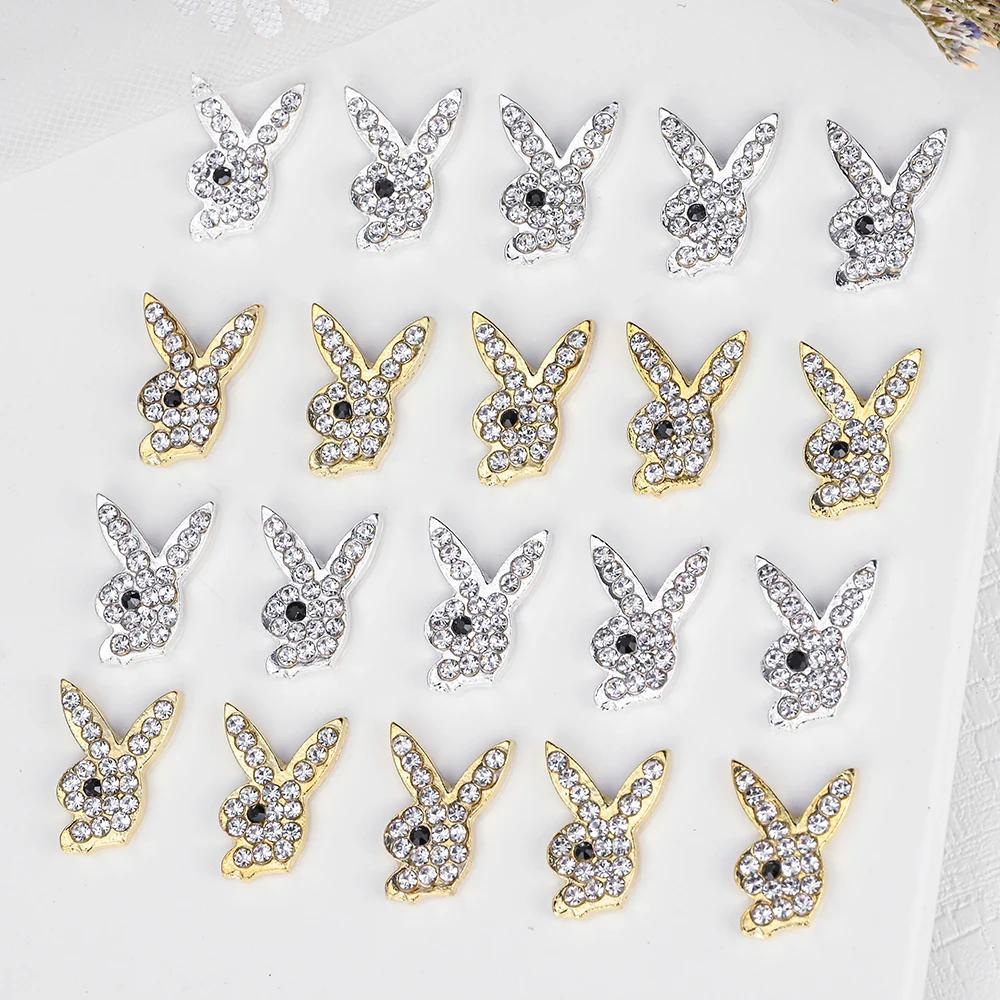 Breloques de luxe pour ongles, alliage d'or, lapin, paillettes, diamant, strass, cristal, pour brico
