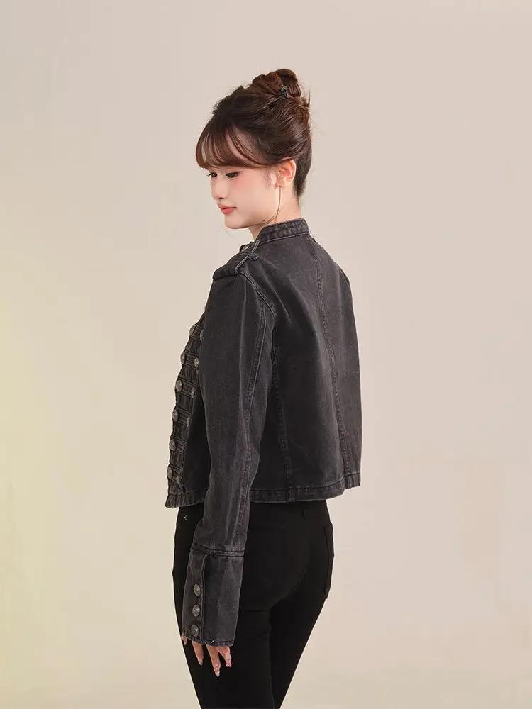 Veste courte en Denim rétro américain pour femmes, manteau de moto décontracté à manches longues et