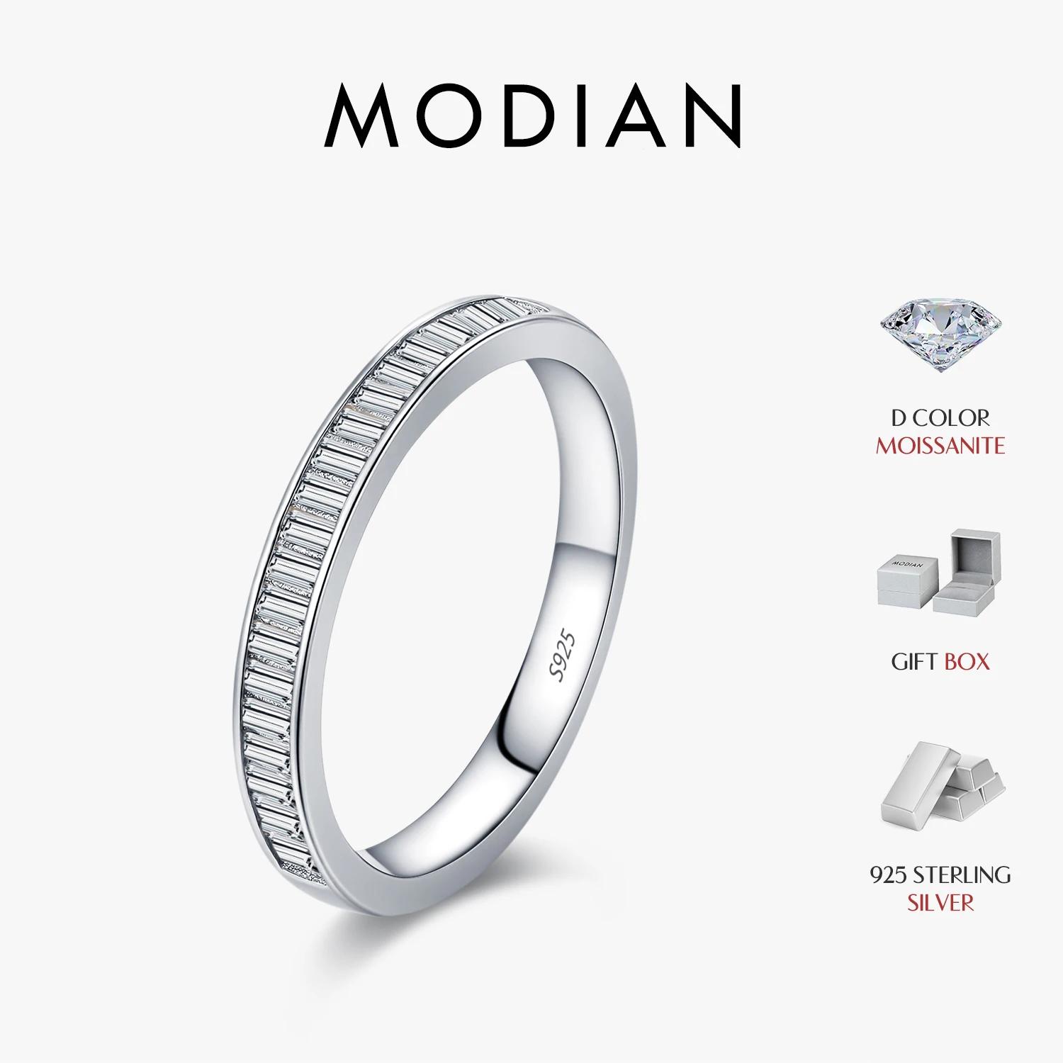 MODIAN – bagues empilables rectangulaires en Moissanite, couleur D éblouissante, en argent Sterling