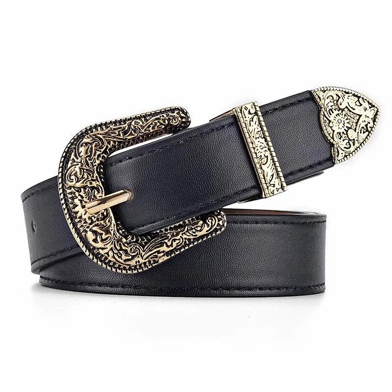 Ceinture en cuir PU vintage pour femmes, ceinture sculptée pour hommes, ceinture de jeans bon marché