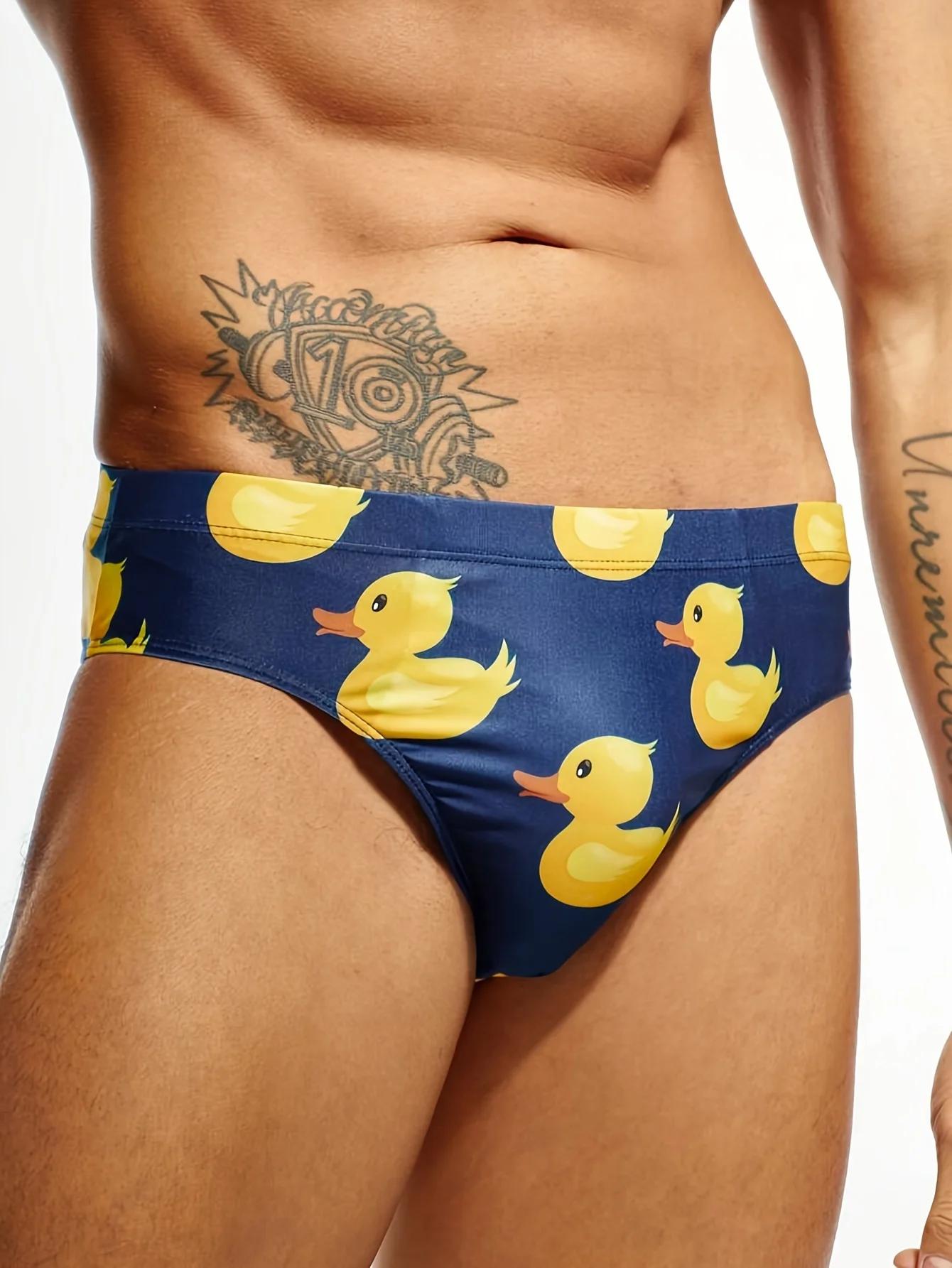 Slip à motif de petit canard jaune pour hommes, slip de bain à séchage rapide pour la plage d'été