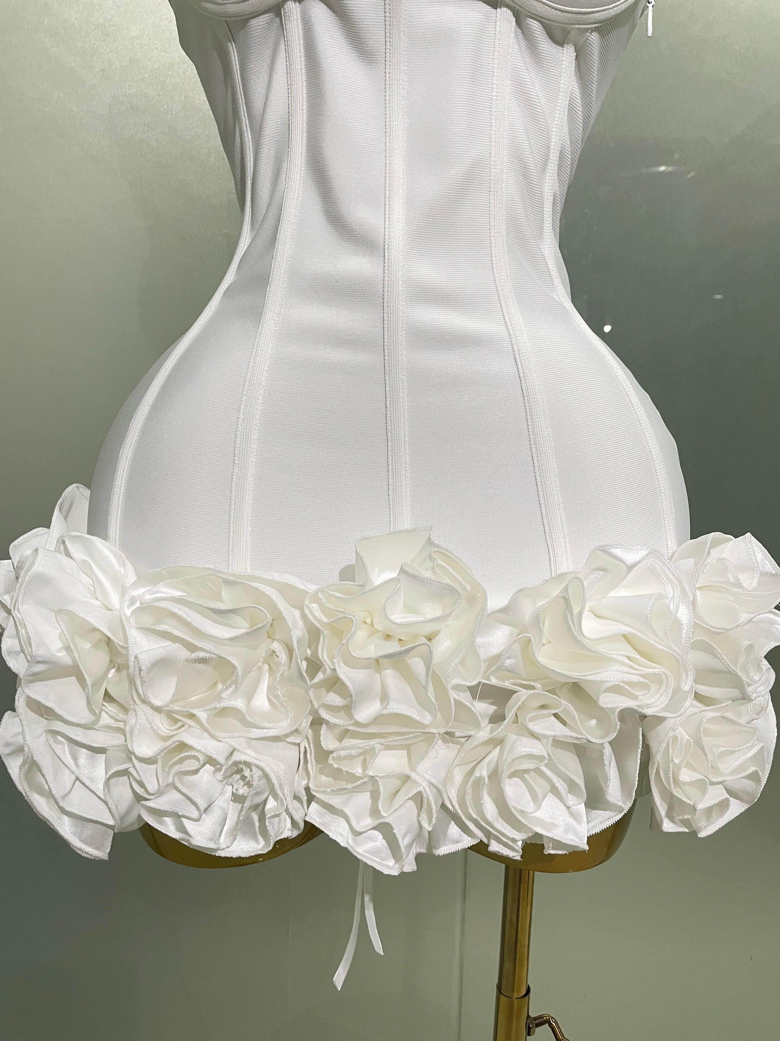 Robe de soirée à bandes pour femmes, sans bretelles, moulante, fleurs, Mini célébrité, Sexy, robes d