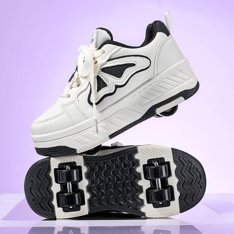 Patins à roulettes pour enfants, nouveaux patins à quatre roues détachables en cuir à lacets, access