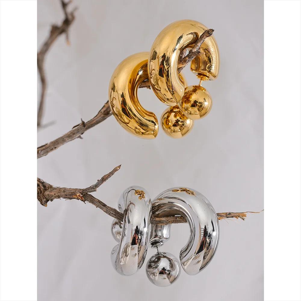 Yhpup – boucles d'oreilles rondes en forme de C en acier inoxydable, épaisses et inhabituelles, bijo