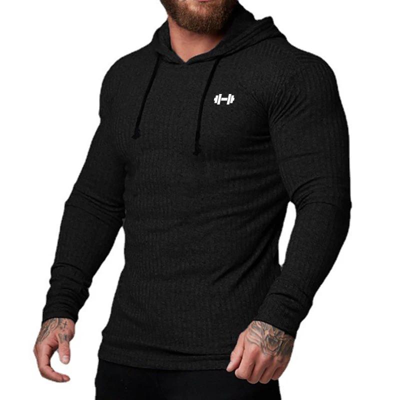 Automne respirant séchage rapide tricoté chemise à capuche hommes Fitness Sport à manches longues à