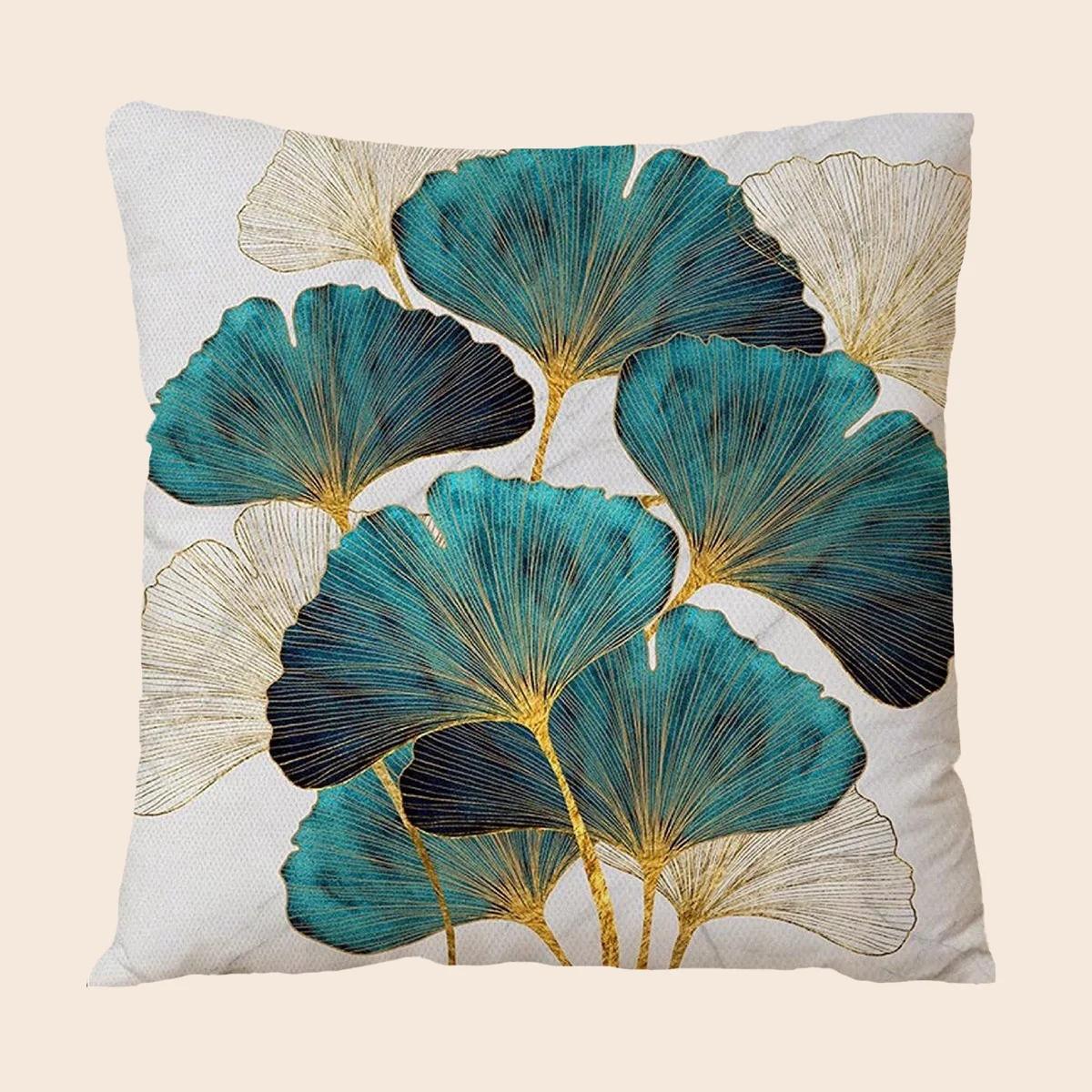 Taie d'oreiller imprimée feuilles de Ginkgo, 1 pièce, Design en peluche doux et confortable pour un