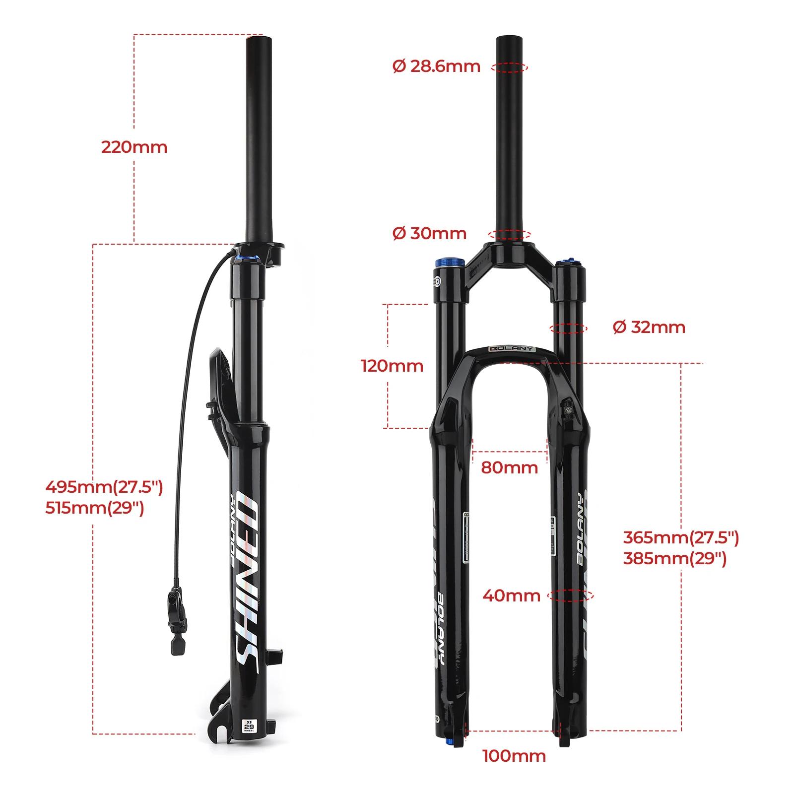 BOLANY fourche à Air de vélo 26/27, 5/29 pouces fourche à Suspension à Tube droit rebond réglable 9x