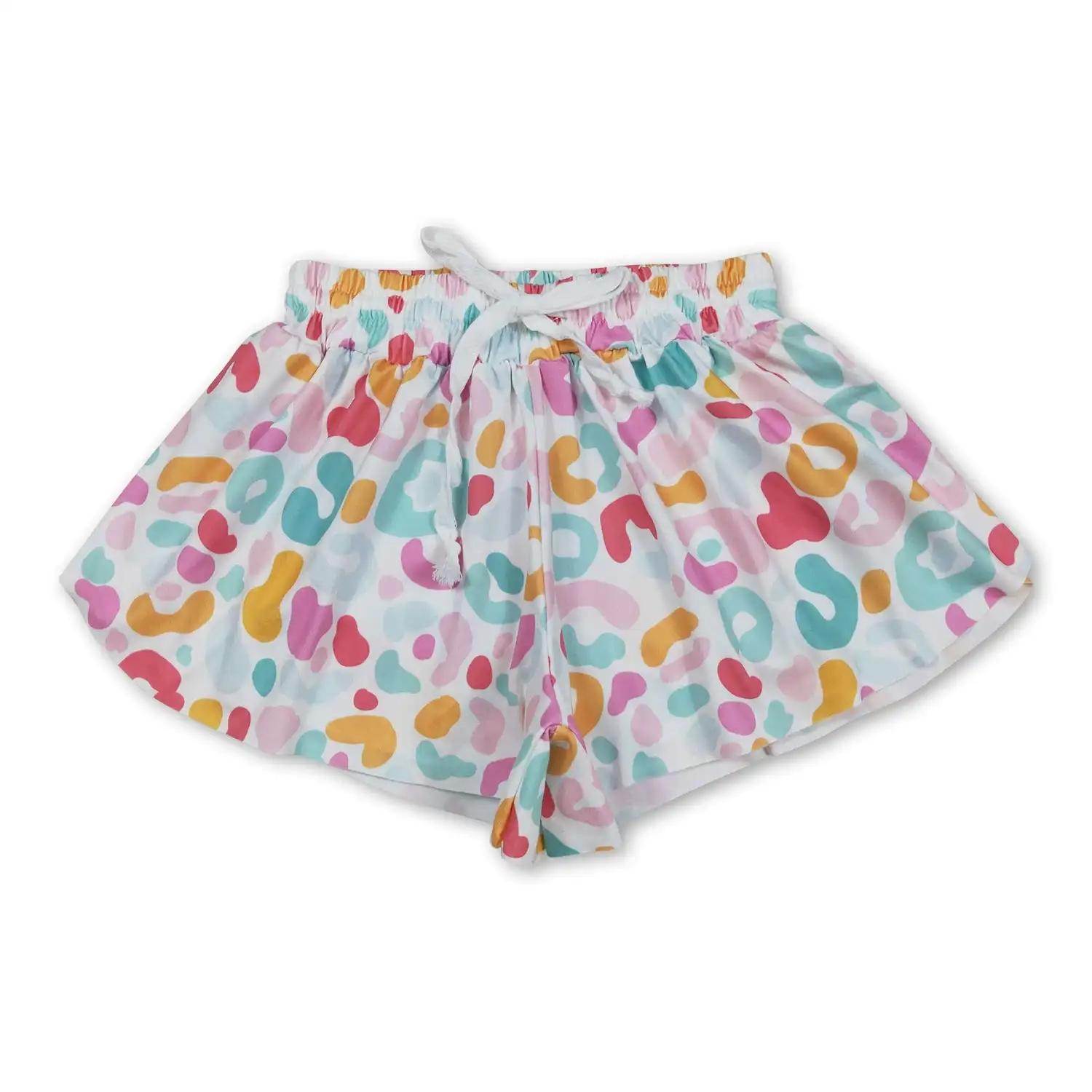 Shorts d'été à volants pour bébés filles, motif léopard, avec nœuds colorés