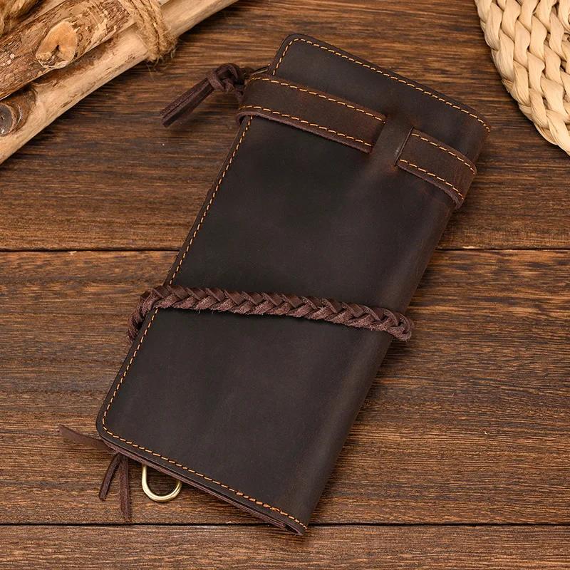 Newsbirds en cuir véritable Long portefeuille poignet ceinture sangle chaîne portefeuille cadeau de