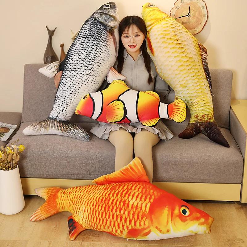 Jouets en peluche de poisson doré de Simulation 3D 30-120cm, 1 pièce, Animal doux en peluche, carpe,