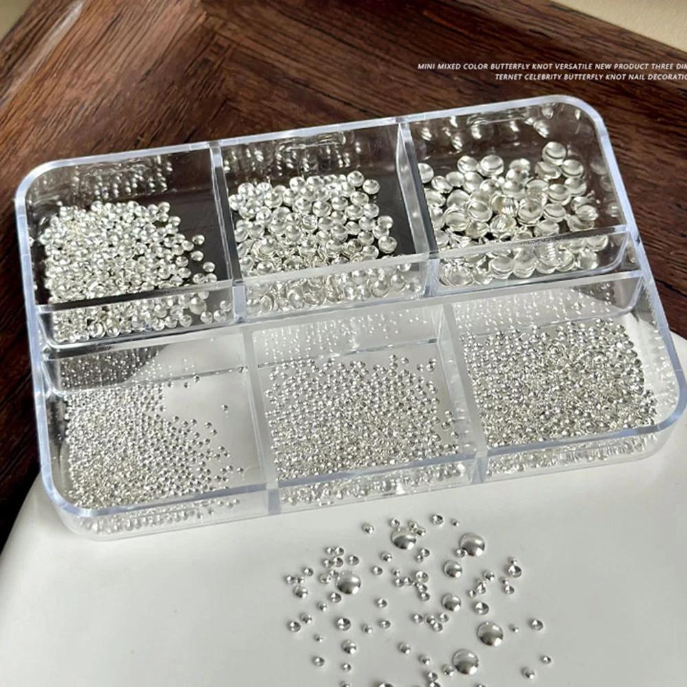 Micro perles de manucure rondes à dos plat, 3400 pièces, 0.8-3mm, taille mixte, Rivets demi-ronds, a