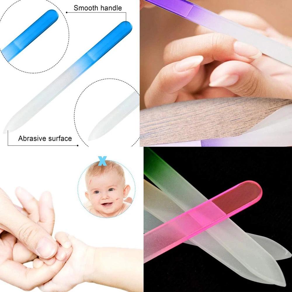 Limes à ongles en verre, 5 pièces, pour ongles naturels, Double face, gravés ombrés, voyage, outils