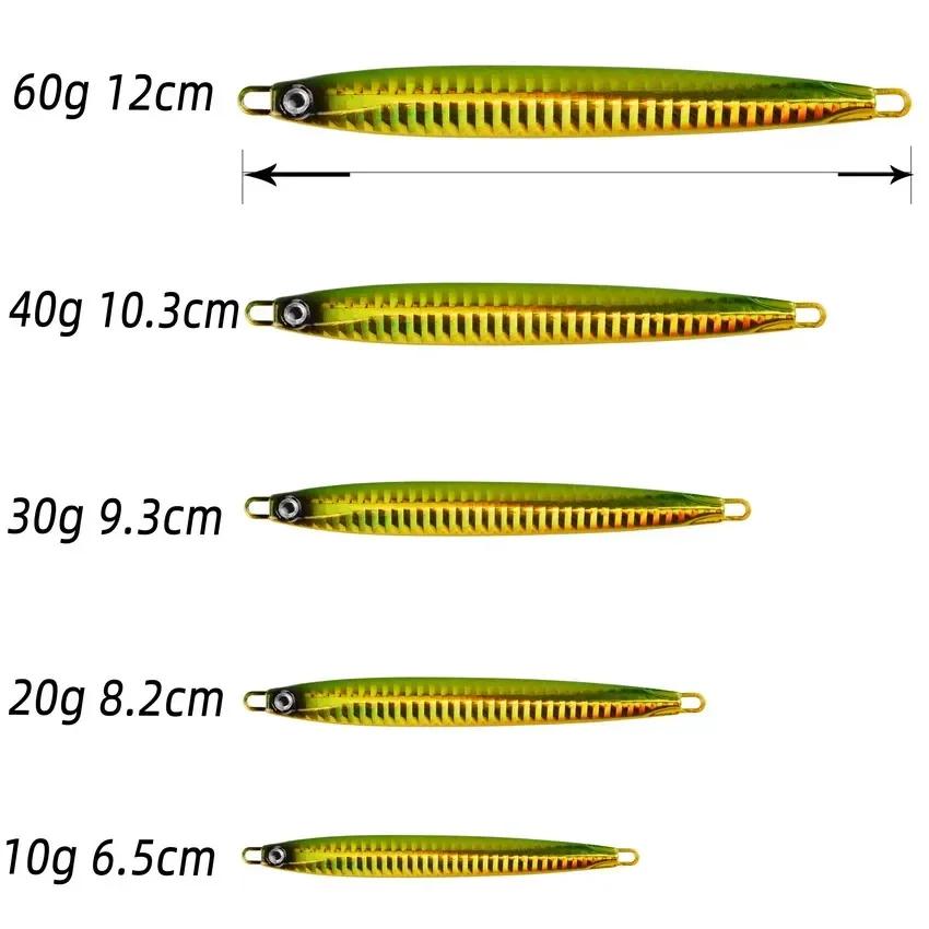 1Pc Long métal gabarit leurre de pêche coulée lente gabarits cuillère 10G 20G 30G 40G 60G bar de mer