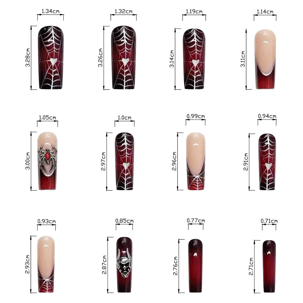 24 pièces français noir presse sur ongles Style Punk 3D araignée crâne conception faux ongles noir r
