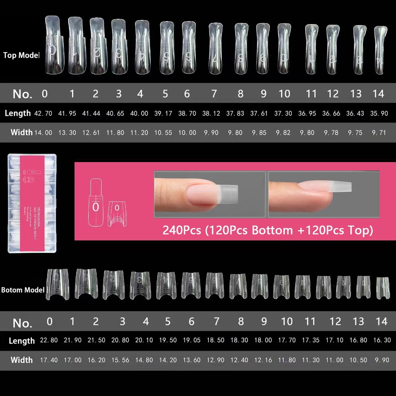 240 Pièces Nouvelles Formes Double pour Ongles Sandwich Réutilisables, Mélange de 15 Tailles, Courte