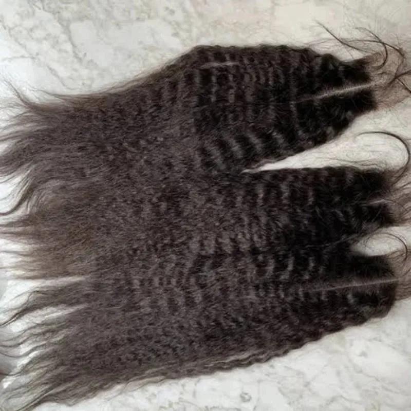 Perruque Lace Closure naturelle crépue lisse, 12-22 pouces, 2x6, dentelle suisse transparente, pre-p