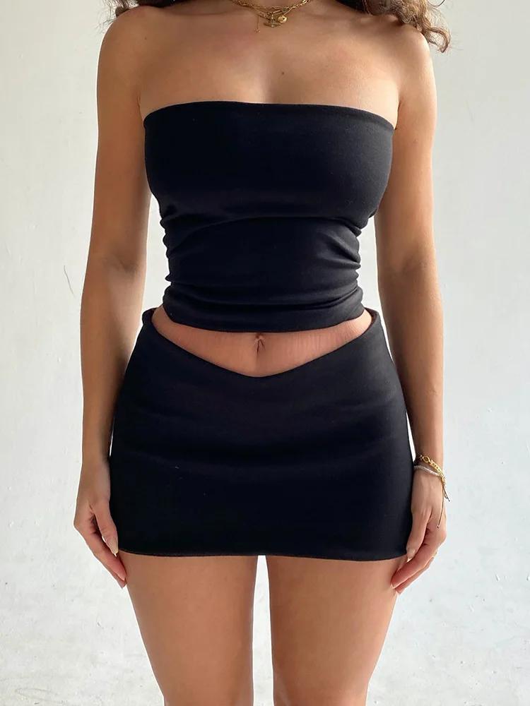 Dulzura femmes 2025 printemps bustiers Mini jupes Club de fête deux pièces ensembles assortis tenues