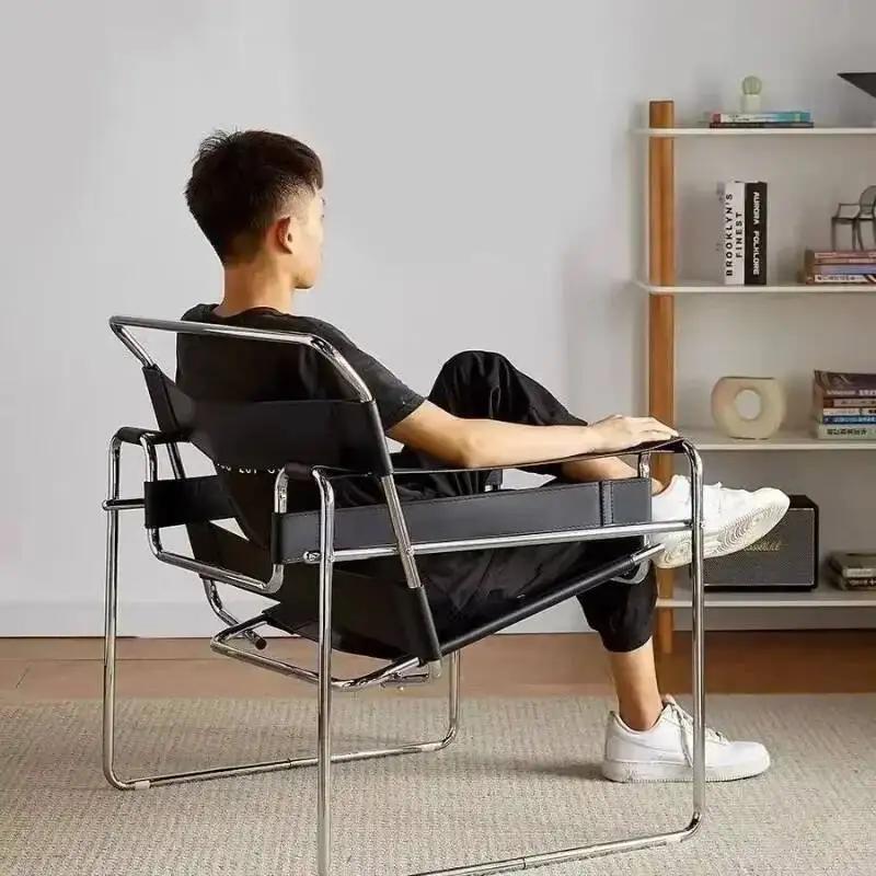 Vassili – chaise de loisirs nordique Simple, Style industriel médiéval, selle Bauhaus en cuir, résea