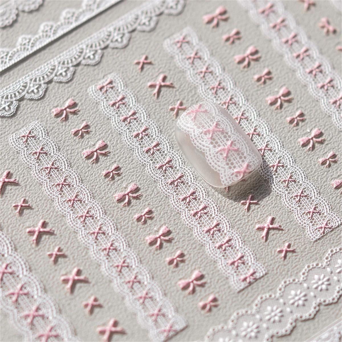 Autocollants pour Nail Art en dentelle, Relief 5D Kawaii, treillis japonais doux et Cool, décalcoman