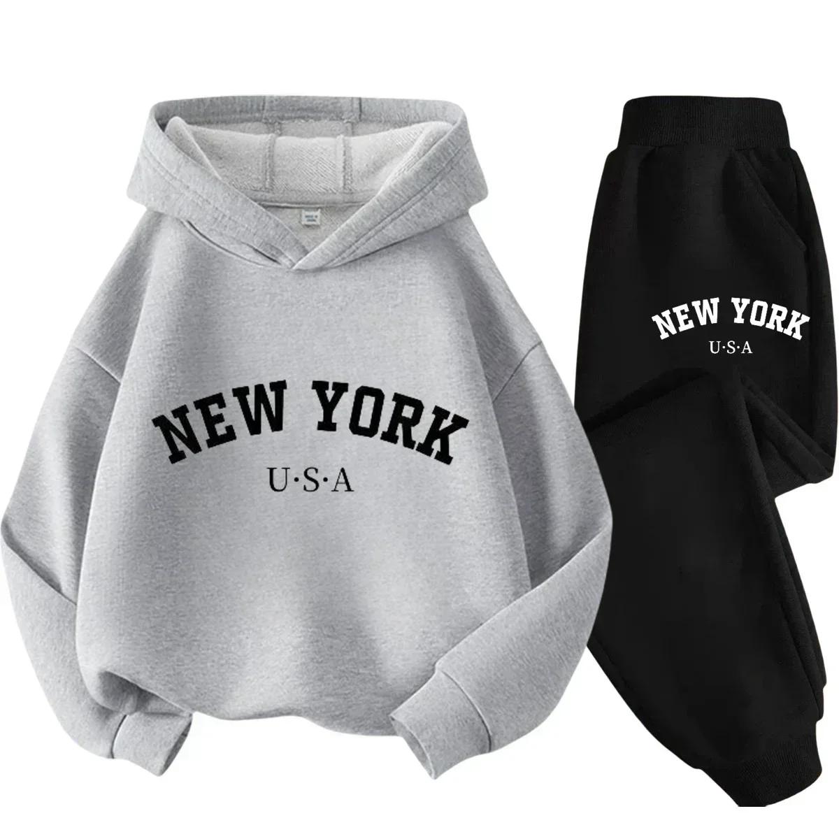 Ensemble décontracté pour enfants, imprimé alphabet USA New York, pour garçons et filles, idéal pour