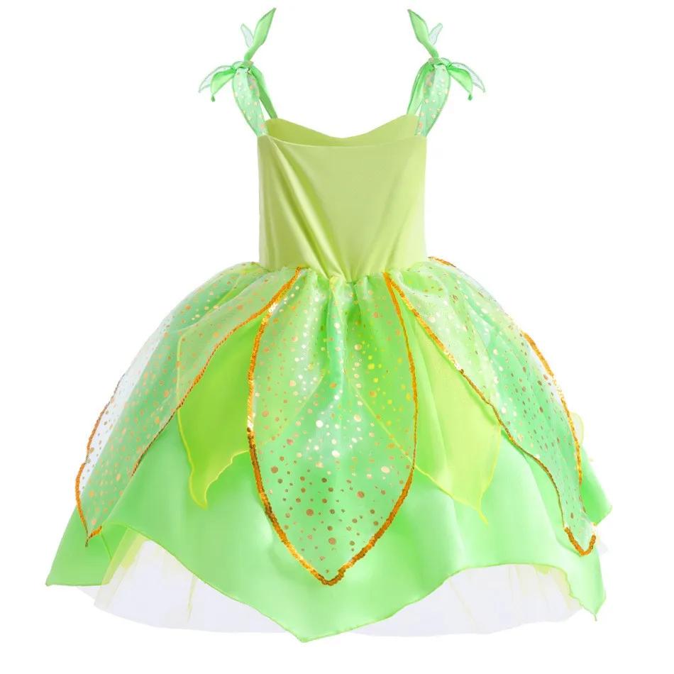 Robe de fée Tinker Bell du film Disney Elf 2026 pour filles, jupe à bretelles verte avec ailes et fl