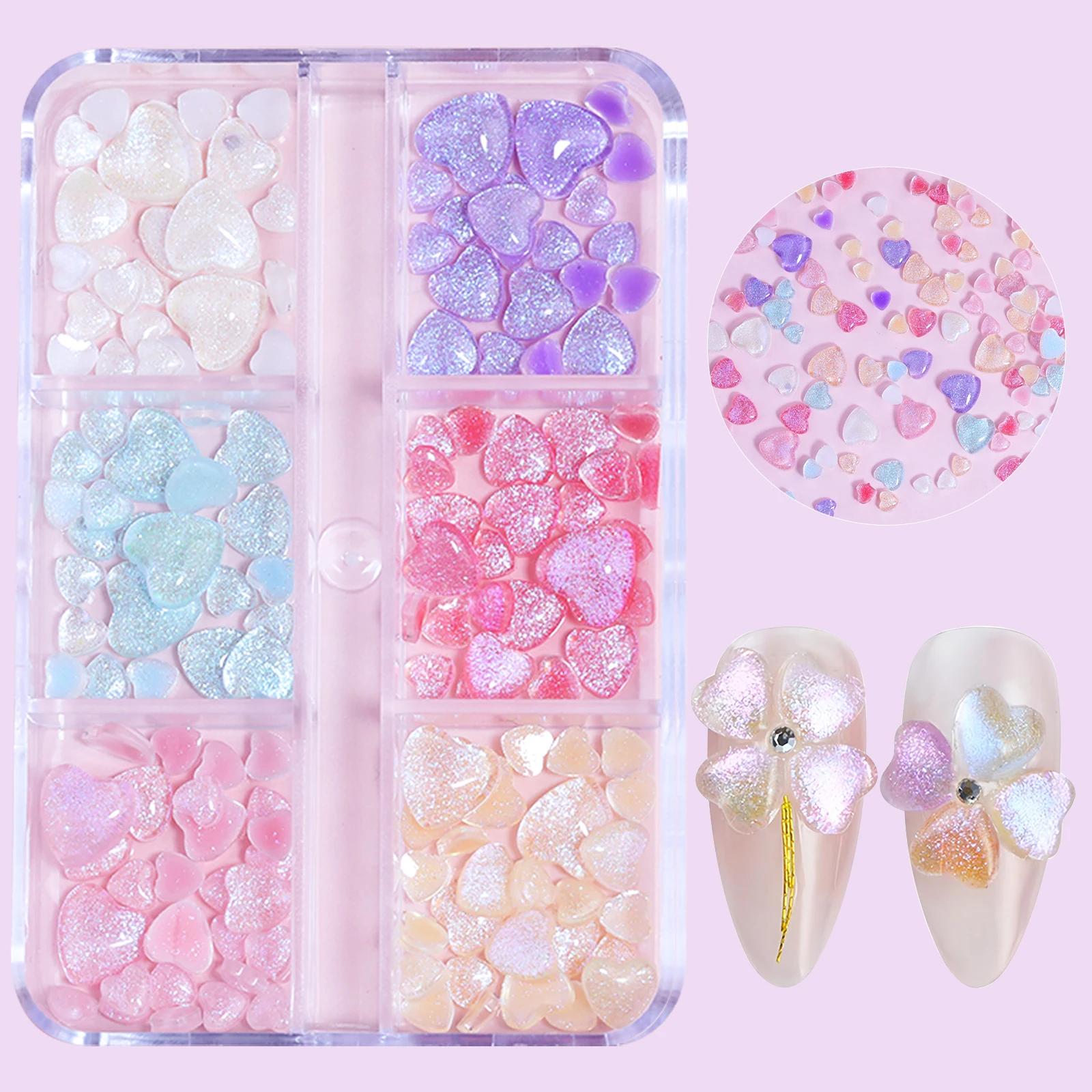 N64.Art-Boîte de pièces décoratives en forme de cœur transparent rose, fournitures Kawaii, ensembles