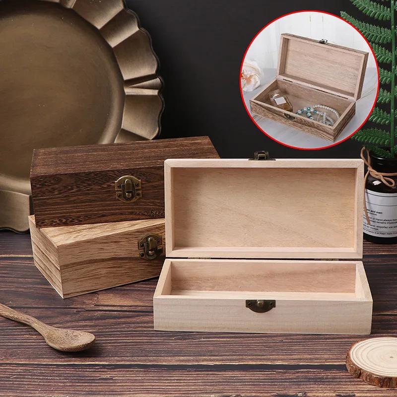 Boîte de rangement rectangulaire en bois, boîte à bijoux rétro, organisateur de bureau, conteneur à