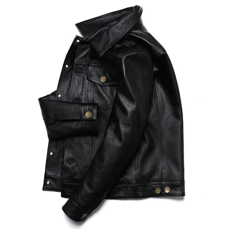 Nouvelle Veste en Cuir Véritable de Cowboy 2025 pour Homme – Manteau Court Slim en Cuir de Vachette