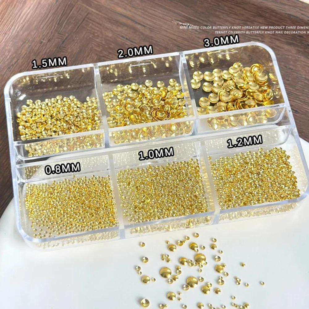 Micro perles de manucure rondes à dos plat, 3400 pièces, 0.8-3mm, taille mixte, Rivets demi-ronds, a