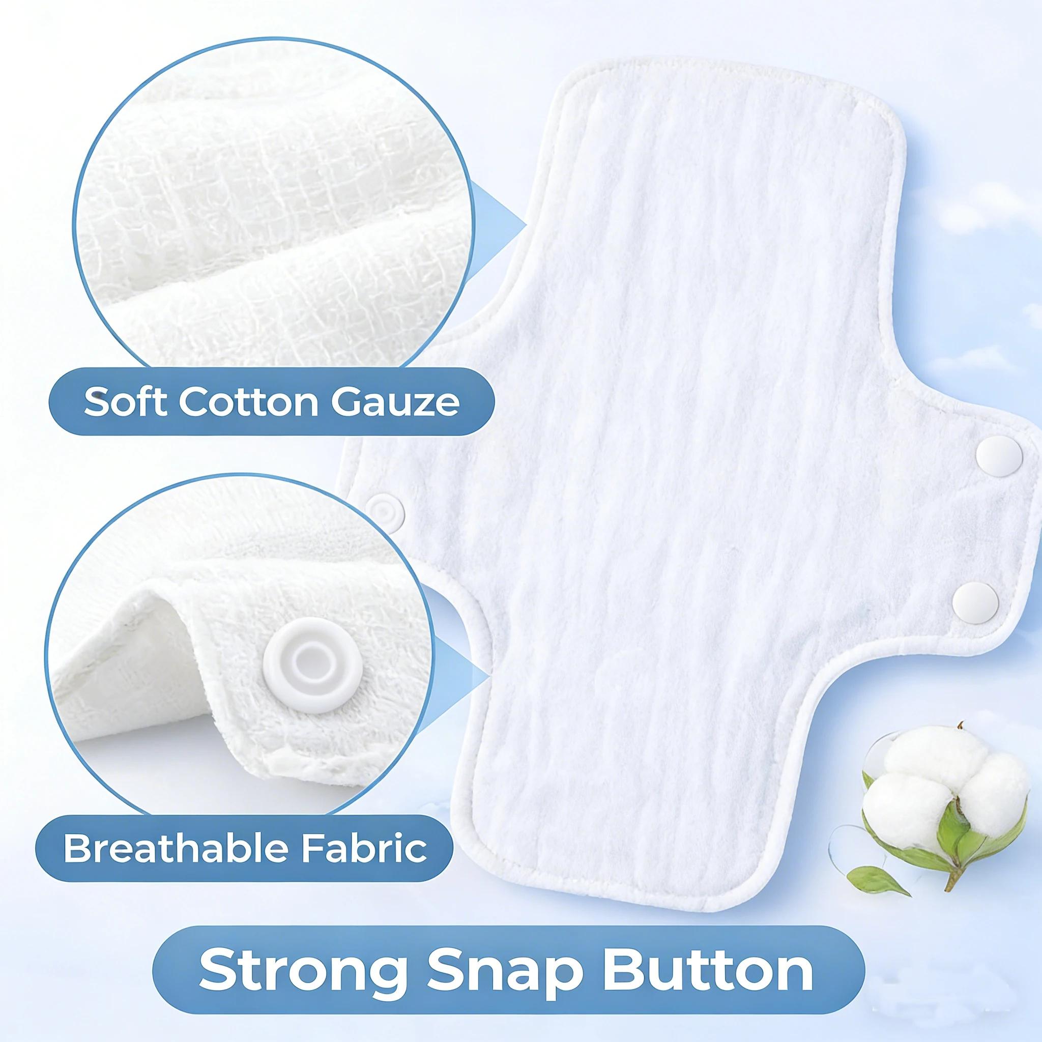 BIAI 5 pièces de coussinets en coton réutilisables lavables, doux pour la peau, coussinets en tissu
