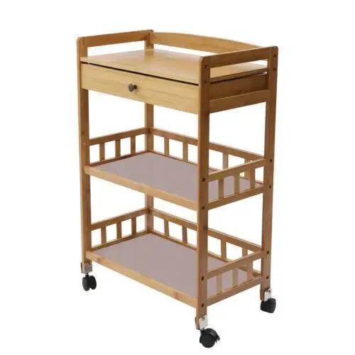 Chariot de Cuisine Roulant en Bambou avec Support de Rangement, Étagères à 3 Niveaux, Organisateur,