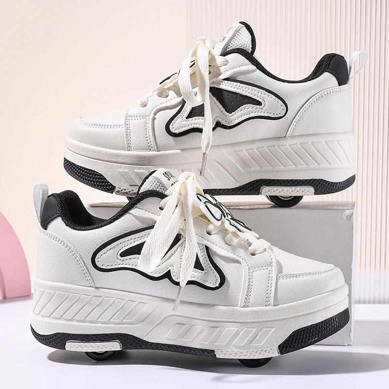 Patins à roulettes pour enfants, nouveaux patins à quatre roues détachables en cuir à lacets, access