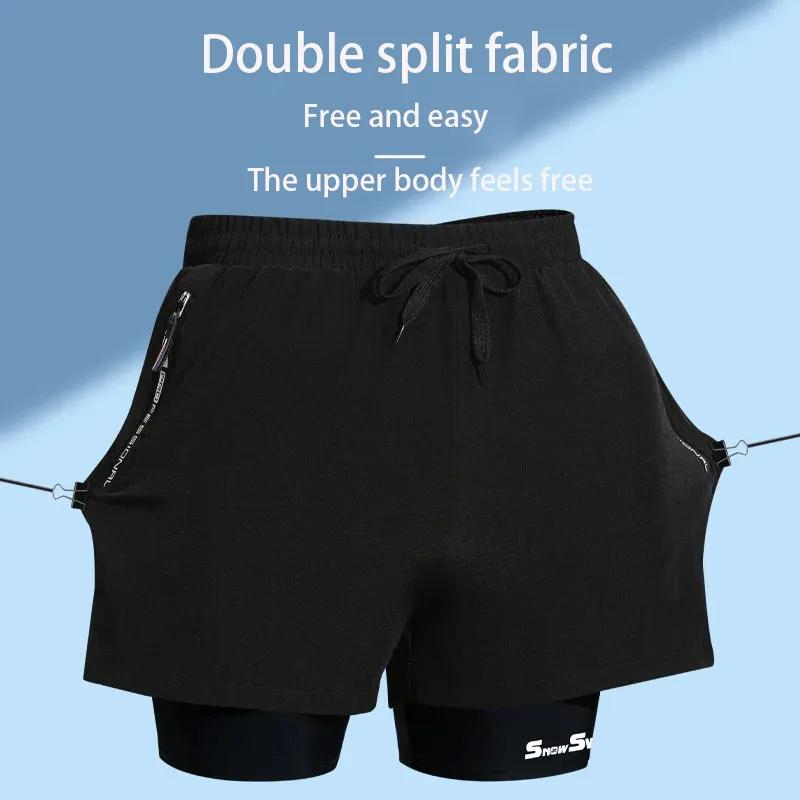 Maillot de bain Double couche pour hommes, Angle plat, séchage rapide, Anti-embarras, pantalon de pl
