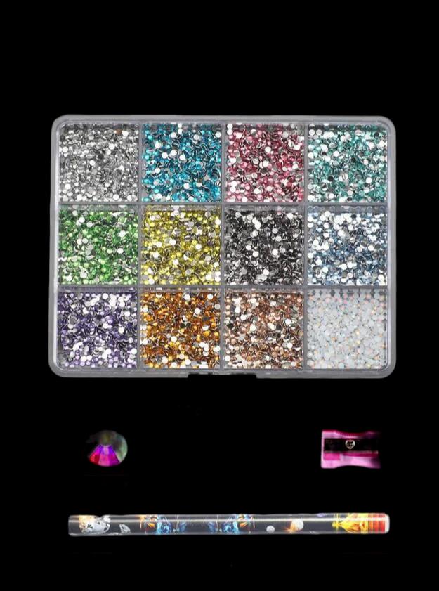 12 grilles (6000 pièces) strass pour Nail Art en résine 3D + outils 2mm diamant brillant breloques p