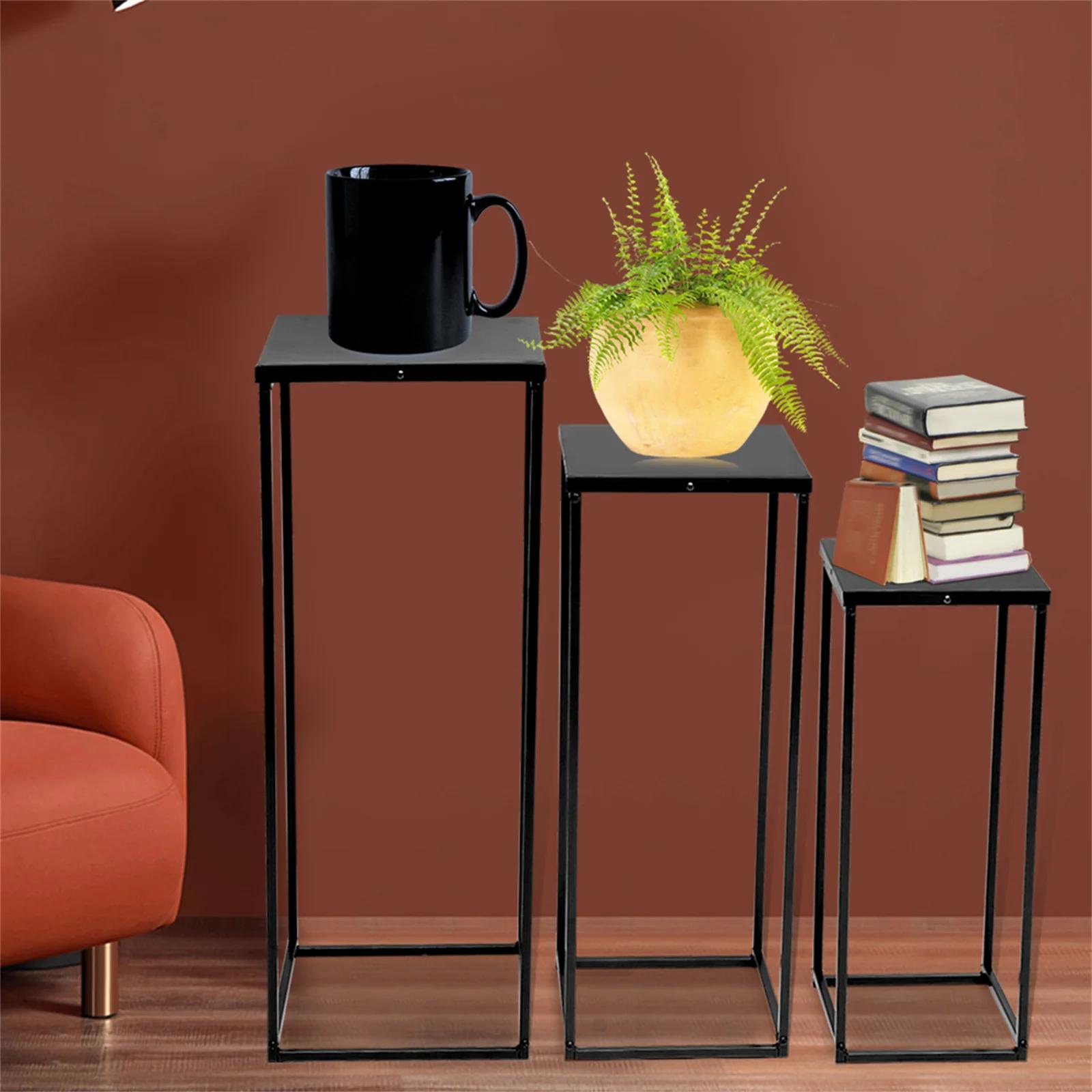 Ensemble de 3 supports de fleurs carrés en métal, support pour plantes, colonne d'art, route, plomb,