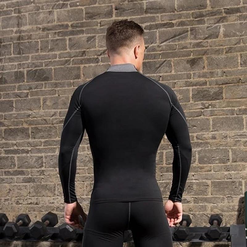 T-shirt homme col roulé compression sport fitness séchage rapide manches longues running