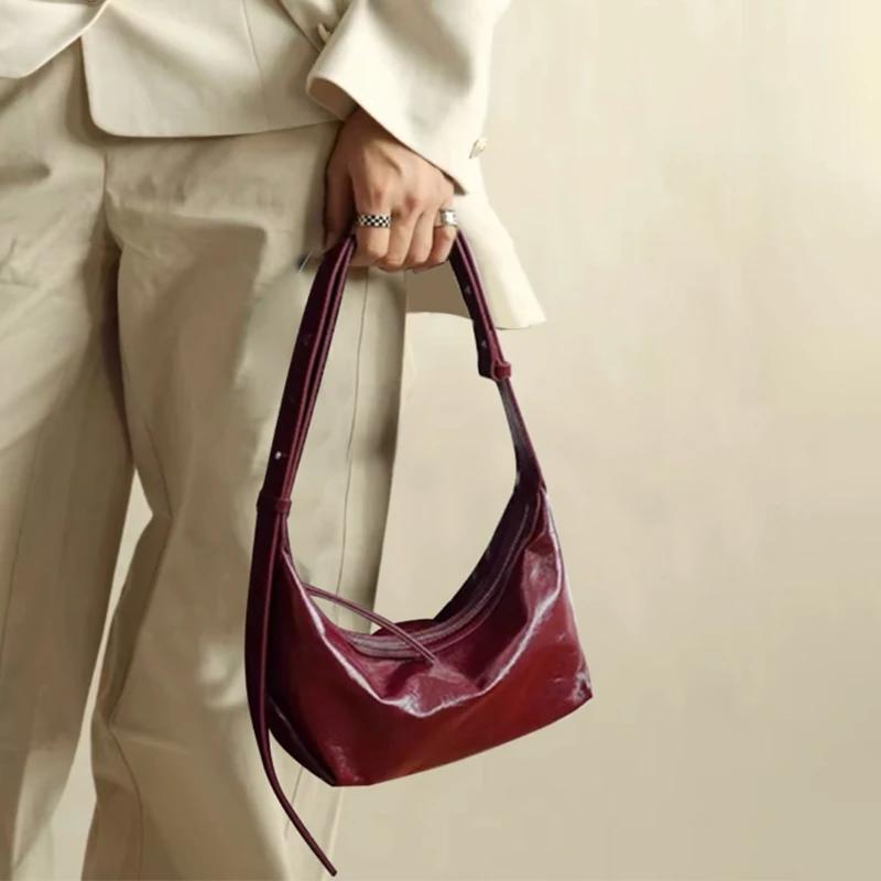 Sac sous le bras en cuir de vachette véritable bordeaux pour femme, sacs de luxe de créateur en cuir