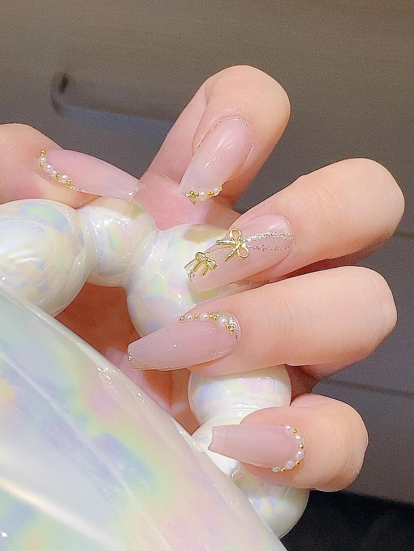 50 pièces mélange Multi taille 3D or nœud papillon breloques pour ongles en métal arc alliage Nail A
