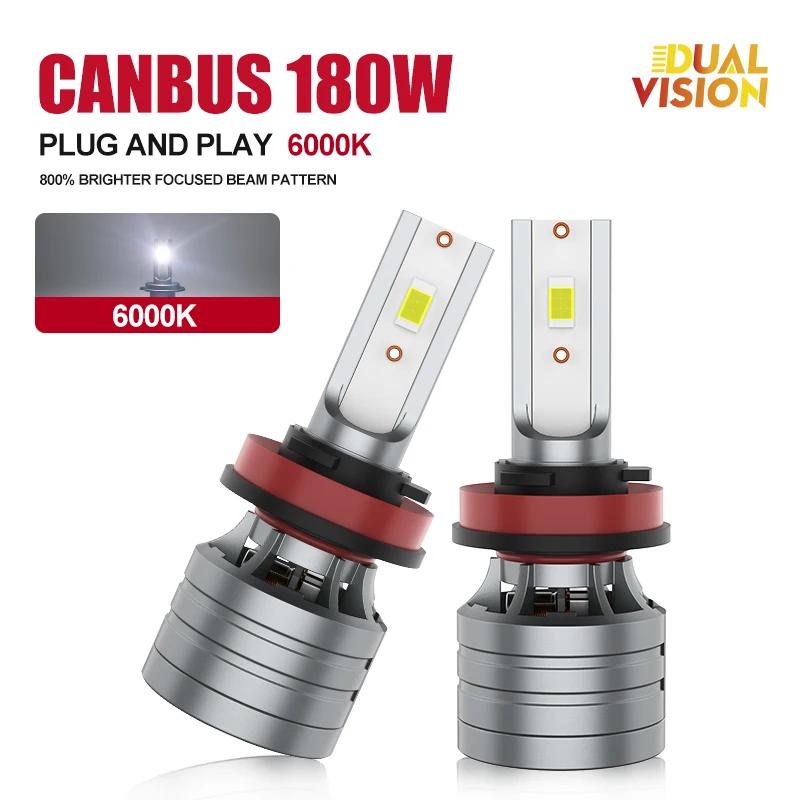 Dualvision H7 H4 H11 phare LED 180W haute puissance H8 H9 HB4 HB3 9005 9006 9012 lampe Turbo 6000K l