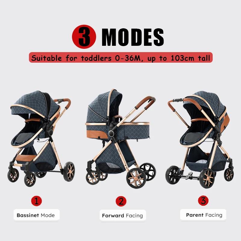 Poussette 3 en 1 pour bébé, paysage haut, avec siège de voiture et couffin, landau chaud, multifonct
