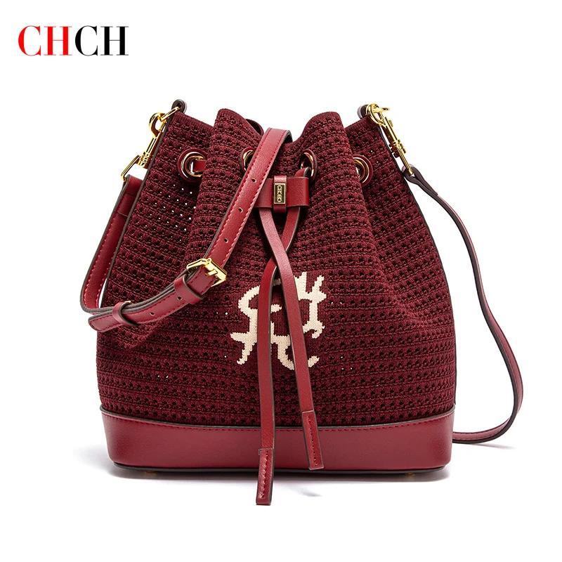 CHCH sac seau femme printemps nouveau tissu épissage conception sac à main Style vacances sac à band