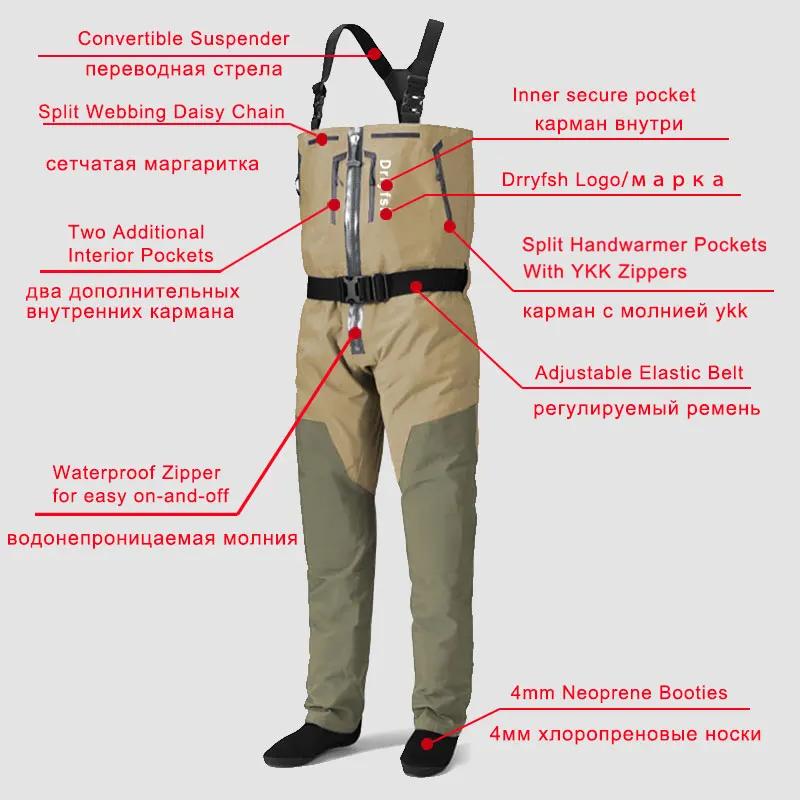 Waders de pêche à la mouche convertibles et respirants avec fermeture éclair, pantalons de pataugeoi