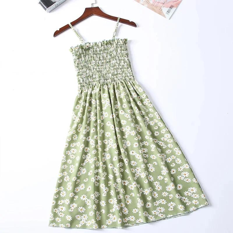 Robe Camisole d'été en mousseline de soie, sans manches, Mini, mode, taille élastique, décontractée,