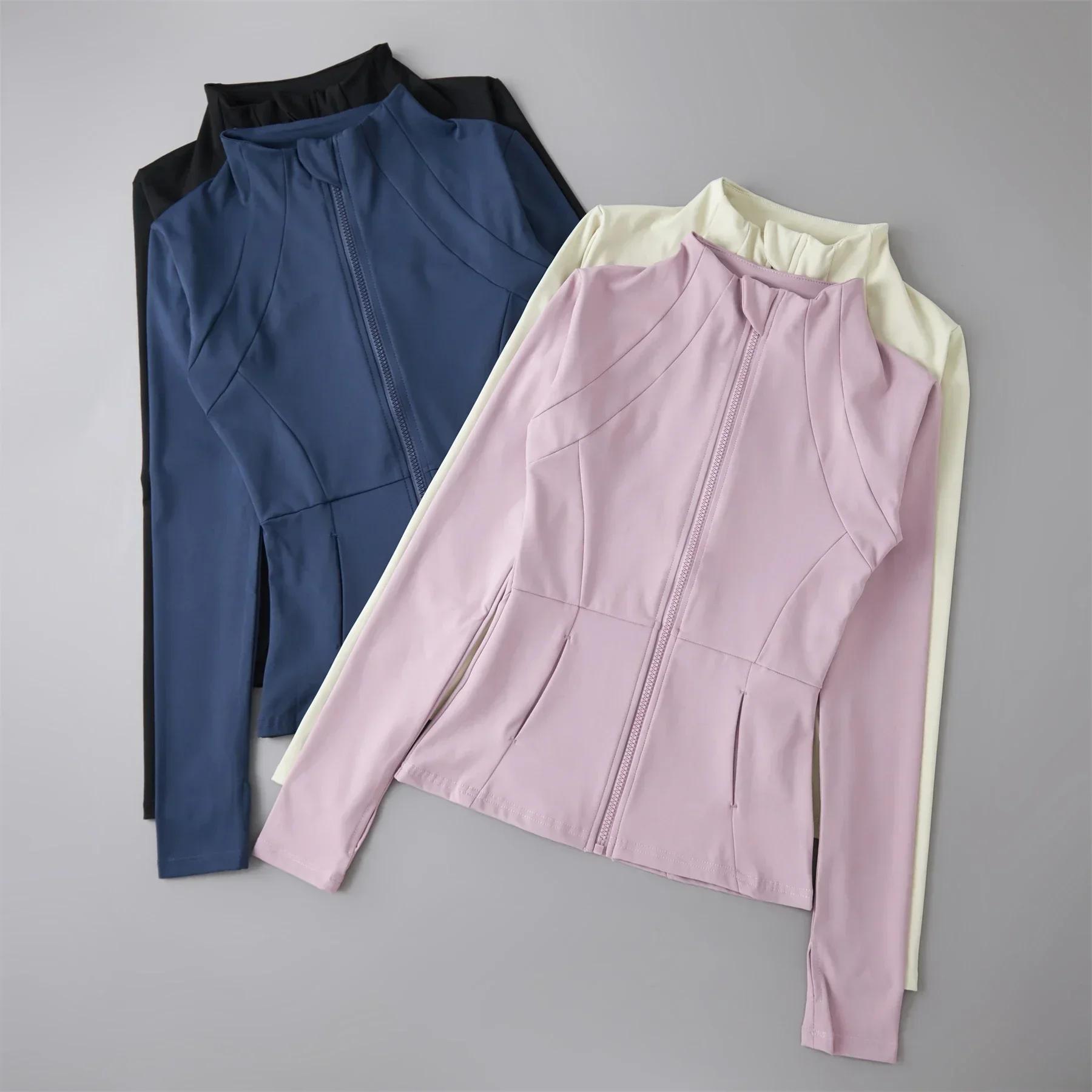 Dessus de Yoga coupe-vent fermeture éclair vestes de course femmes à manches longues course sport sw